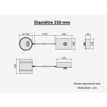 Diagram of air inlet damper with mechanical timer Ø 150 mm