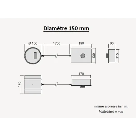 Diagram of air inlet damper with mechanical timer Ø 150 mm