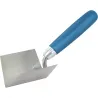 Truelle d'angle intérieur en inox avec col droit et manche bleu en bois