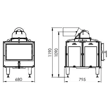 Esquema cotas y dimensiones del hogar Kaschütz Firetherm 12