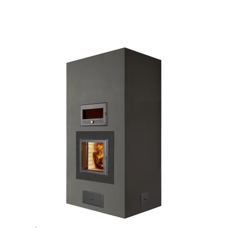 "Amanda" masonry heater kit with oven - 56 kW - Dark grey render - Bottom flue outlet