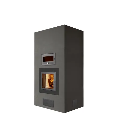 Poêle de masse en Kit "Amanda" avec four - 56 kW - Enduit Gris foncé - Sortie basse