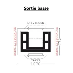 Poêle de masse en Kit "Amanda" avec four opposé - Schéma sortie basse
