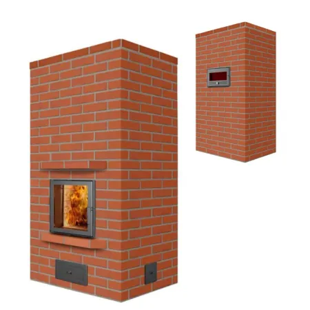 "Amanda" masonry heater with opposite-side oven - 2.2 kW - Sienna bricks - Bottom flue outlet