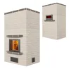 "Amanda" masonry heater with opposite-side oven - 2.2 kW - White bricks - Bottom flue outlet