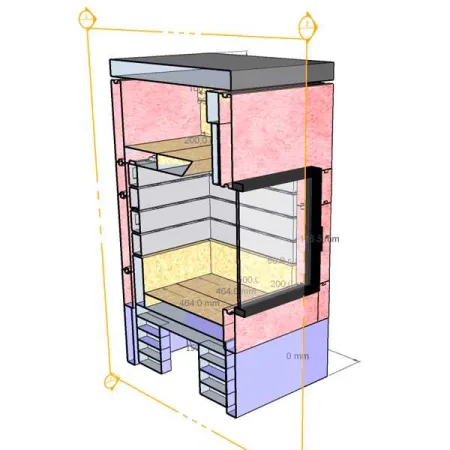 3D section of the Cœur de Foyer masonry firebox