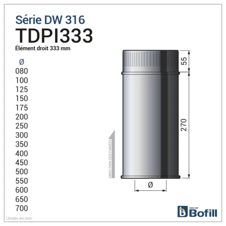 Esquema tramo recto 333 mm - DPI Inox 316L