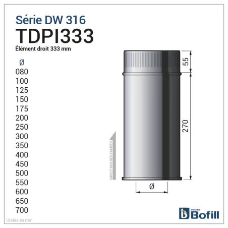 Esquema tramo recto 333 mm - DPI Inox 316L