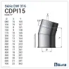 Diagram of 15° elbow - DPI 316L stainless steel