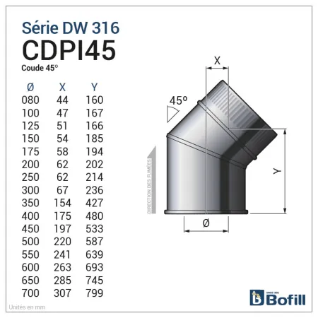 Esquema codo 45° - DPI Inox 316L