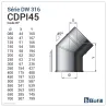 Diagram of 45° elbow - DPI 316L stainless steel