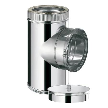 90° Female Tee with drain cap - 316L Stainless Steel twin-wall insulated flue