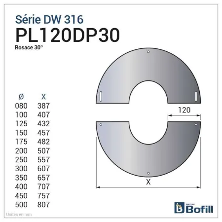 Esquema embellecedor de inox en 2 partes 11 a 30° - Para DPI