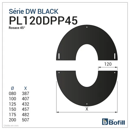 Diagram of 2-part black rosette 31 to 45° - For DPI