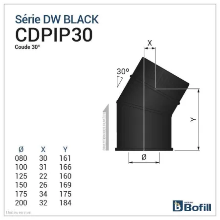 Esquema codo 30° - DPI Inox 316L Negro