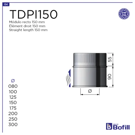 Esquema tramo recto 150 mm - DPI Inox 316L