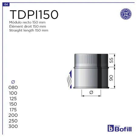 Esquema tramo recto 150 mm - DPI Inox 316L
