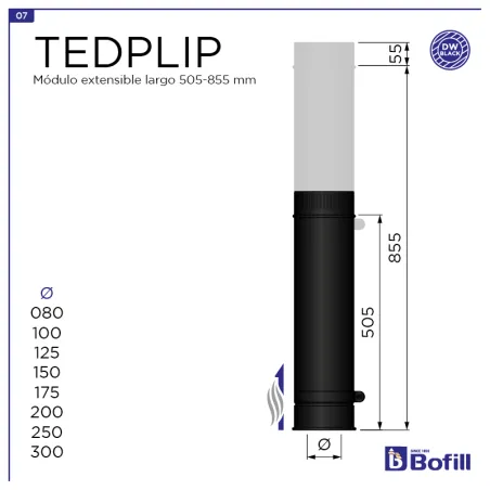 Schéma élément réglable long 505 - 855 mm - DPI Inox 316L Noir
