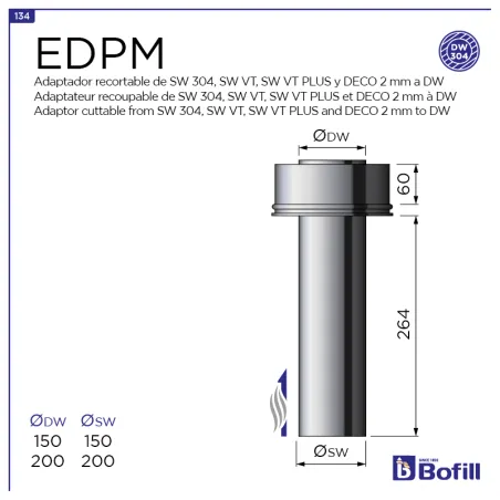 Schéma adaptateur recoupable simple à double paroi isolé - DPI Inox 316L