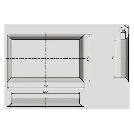 Diagram of 45° black door frame for GO13 67/38 firebox 45° black door frame for GO13 67/38 firebox