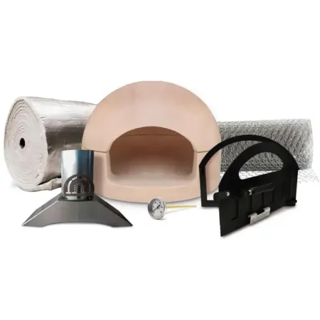 Overview of the 8 cm clay core kit components for wood-fired oven
