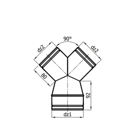 Diagram of Y reducing tee - 90°