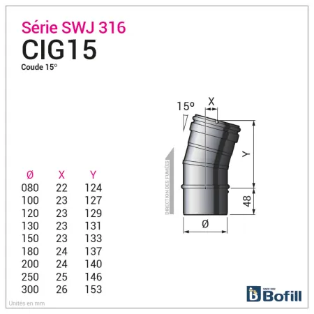 Codo 15° - De inox 0,4 mm