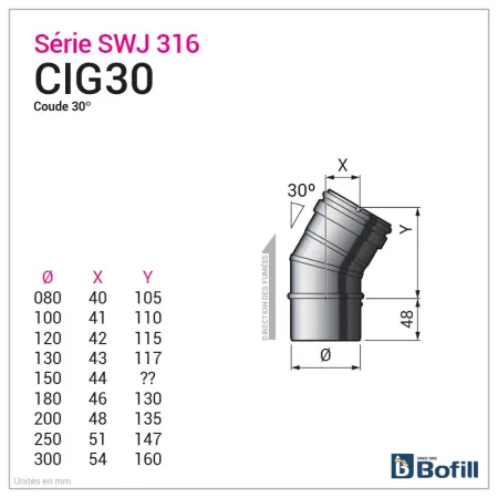 Esquema codo 30° - De inox 0,4 mm
