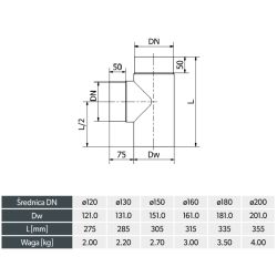 Schéma Té 90° avec piquage Mâle - Conduit acier peint 2 mm