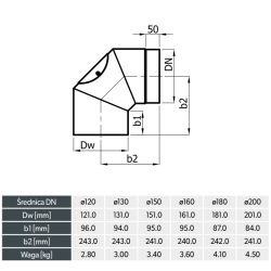 Schéma Coude fixe 90° avec regard - Conduit acier peint 2 mm