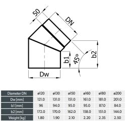 Schéma Coude fixe 45° - Conduit acier peint 2 mm