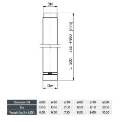 Schéma Elément droit coulissant 565 à 950 mm - Conduit acier peint 2 mm