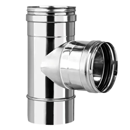 Té 90° sans tampon avec piquage femelle - Conduit inox 0,4 mm