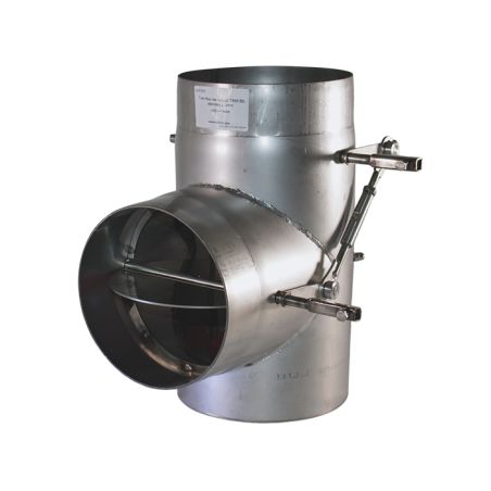 Detail of 90° tee with double damper (bypass) - 2 mm stainless steel flue