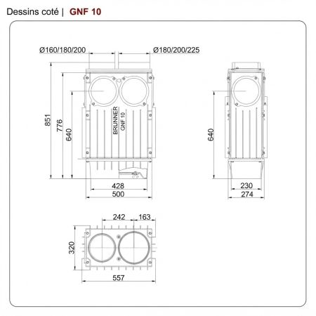Schéma coté récupérateur de chaleur en fonte Brunner GNF 10